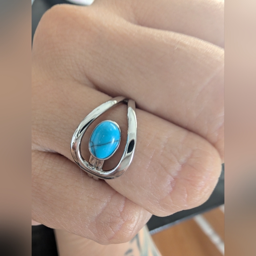 Stainless Steel Silver Ring with Turquoise Stone